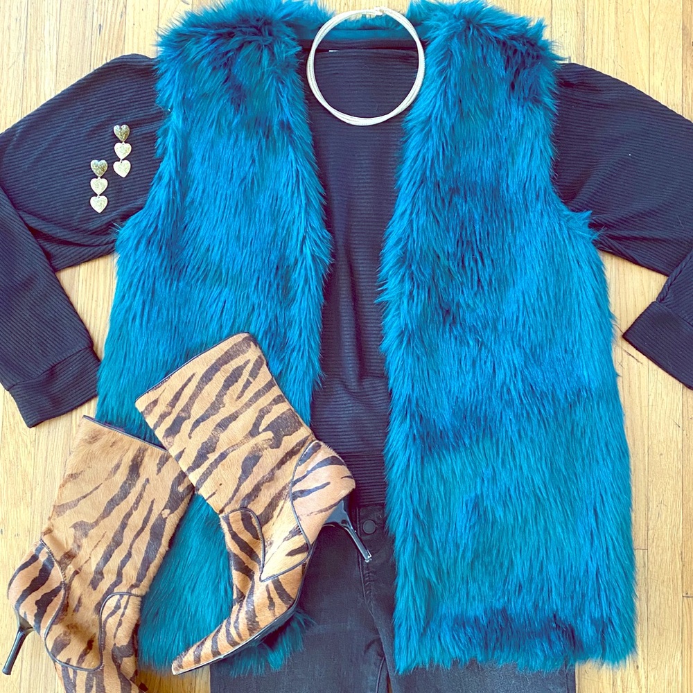 Teal Forever 21 Faux Fur Vest